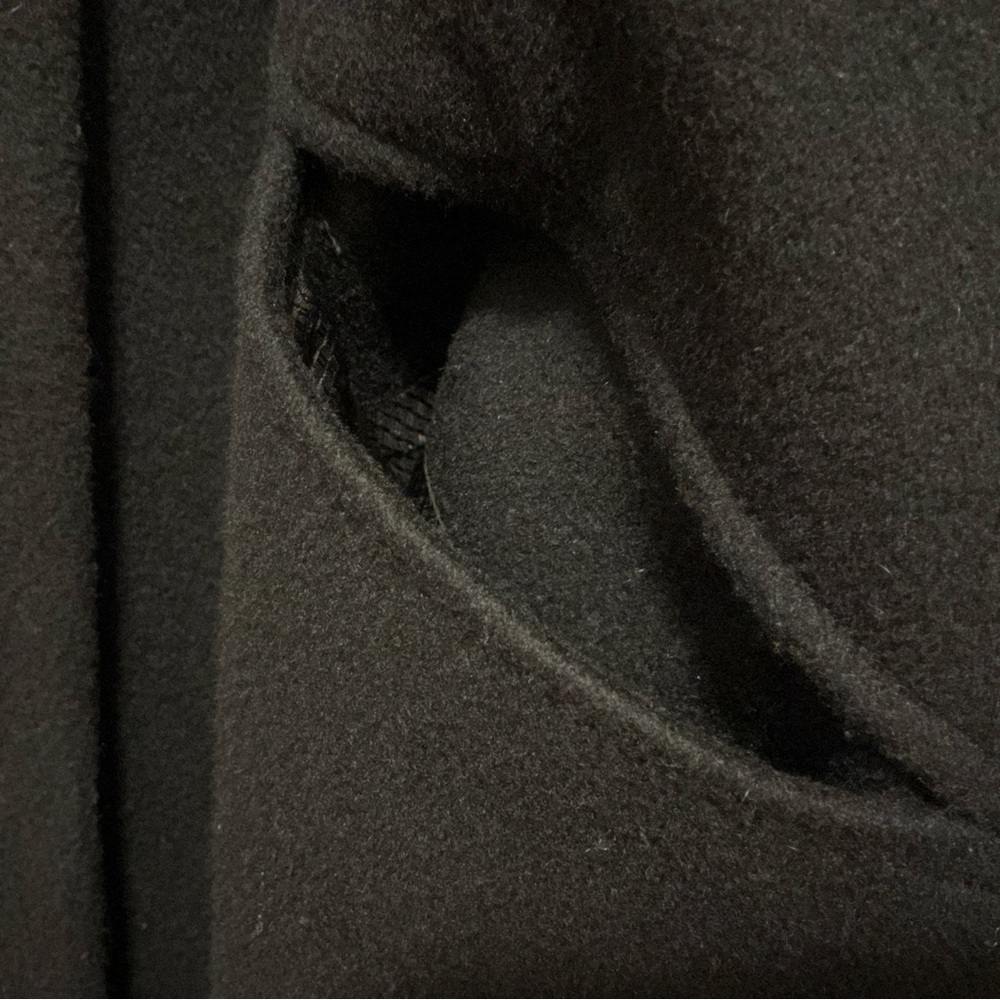 Vintage Super Fina Alorna Long Black Wool Coat Velvet Trim L / XL Classic Style - Picture 5 of 12